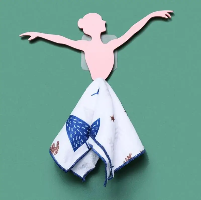 

2020 New Creative DIY Traceless Ballet Dancer Hook Without Punching Kitchen Bathroom Rag Couple Multifunctional Hook Hot