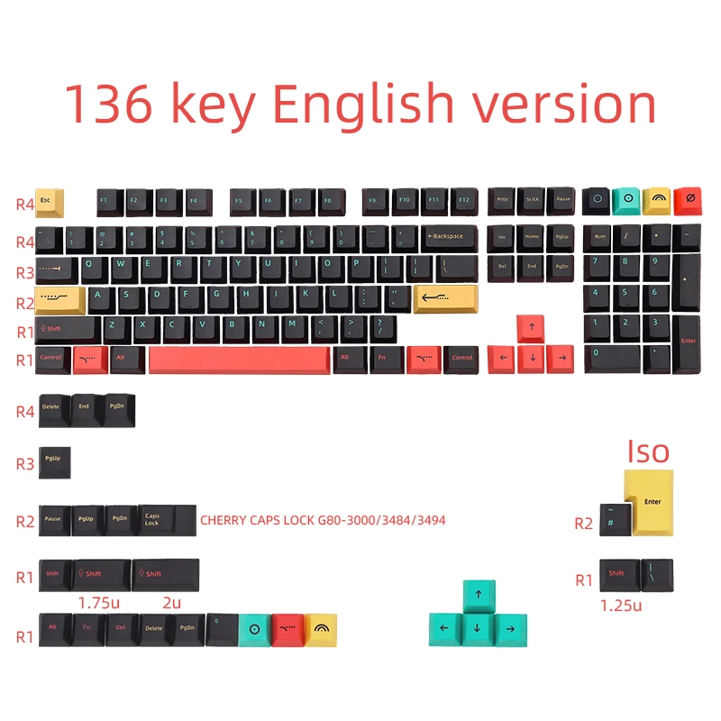 136 Keys/set Metropolis Customized keycaps Cherry Profile PBT Key Caps For MX Switch Mechanical Keyboard Dye Sub ISO keycap