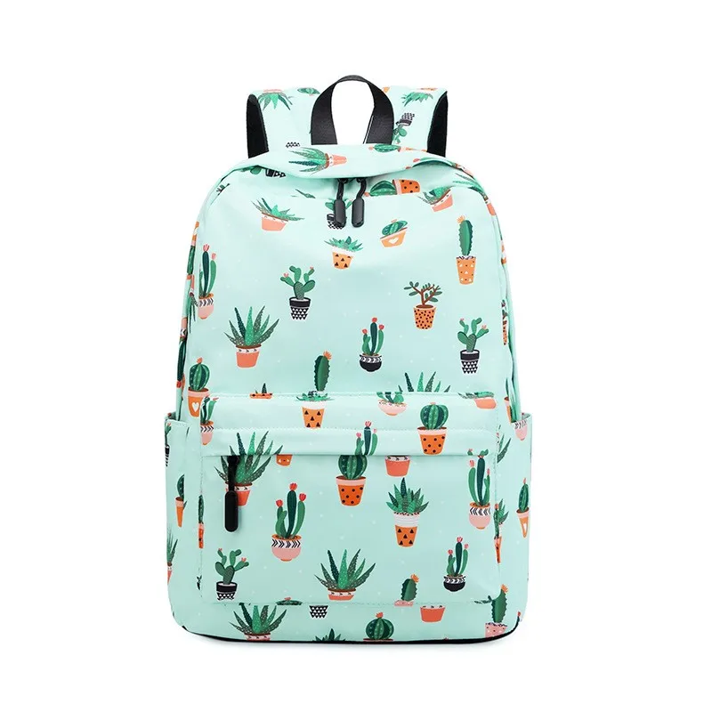 

Women Plant Printing School Backpack Cactus Travel Laptop Knapsack Polyester Waterproof Teenager Girls Cute Pink Green Bookbag