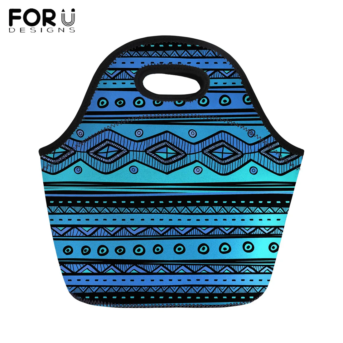 

FORUDESIGNS African Tribal Print Lunch Bags Neoprene Portable Lunchbox for Girl Boy Fashion Food Bags Travel Picnic Meal Handbag