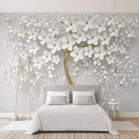 custom self adhesive waterproof mural wallpaper 3d stereo white flower sticker living room tv bedroom removable fresco wallpaper