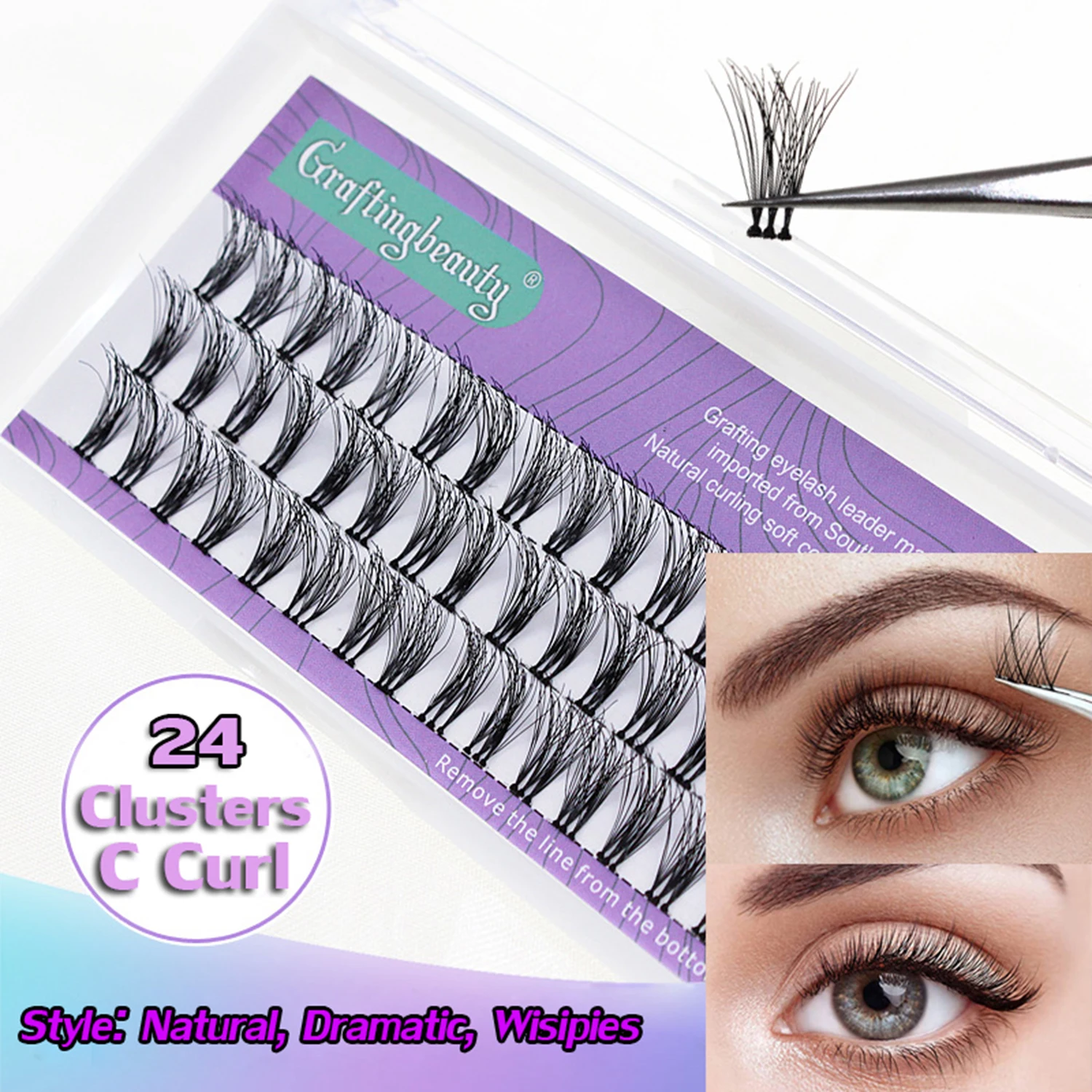 

24 Clusters Individual Lash Volume DIY Natural Lashes Kit Handmade C Curl Lashes Volume Fluffy Home Eyelash Extension Tools