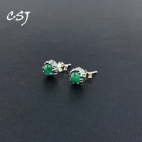 csj vintage natural emeral stud earrings 925 sterling silver gemstone 4mm fine jewelry for women lady wedding engagment party