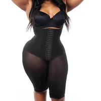 high compression tight shaping bodysuit mid leg shapewear lace up waistband braless mid back fajas for women