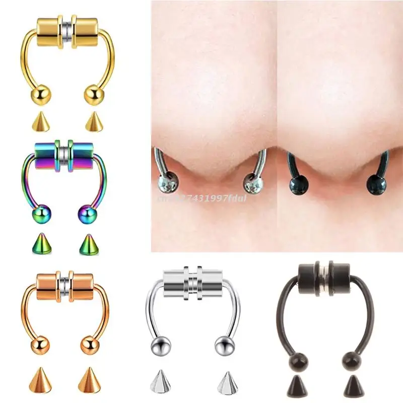 

1 Set Magnetic Septum Nose Ring Horseshoe Fake Nose Ring Hoop Reusable Nose Ring Hoop Non-Piercing 316L Stainless Steel