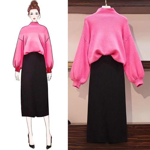 Однотонный вязаный женский свободный джемпер со стоячим воротником и пышными