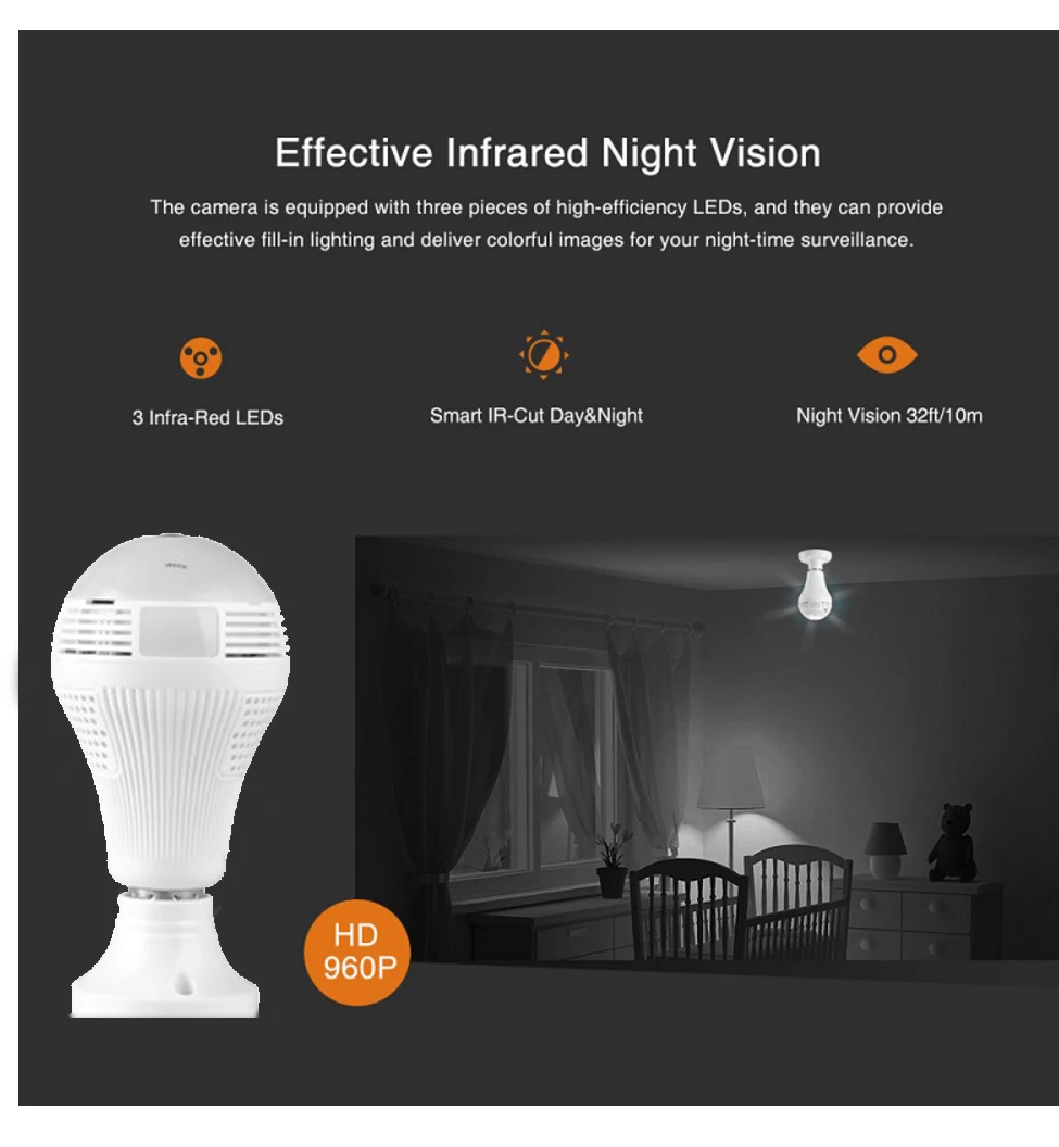 360 градусов Wifi светильник Smart Camera HD Video Wireless 960P IP Home светодиодный | Безопасность и