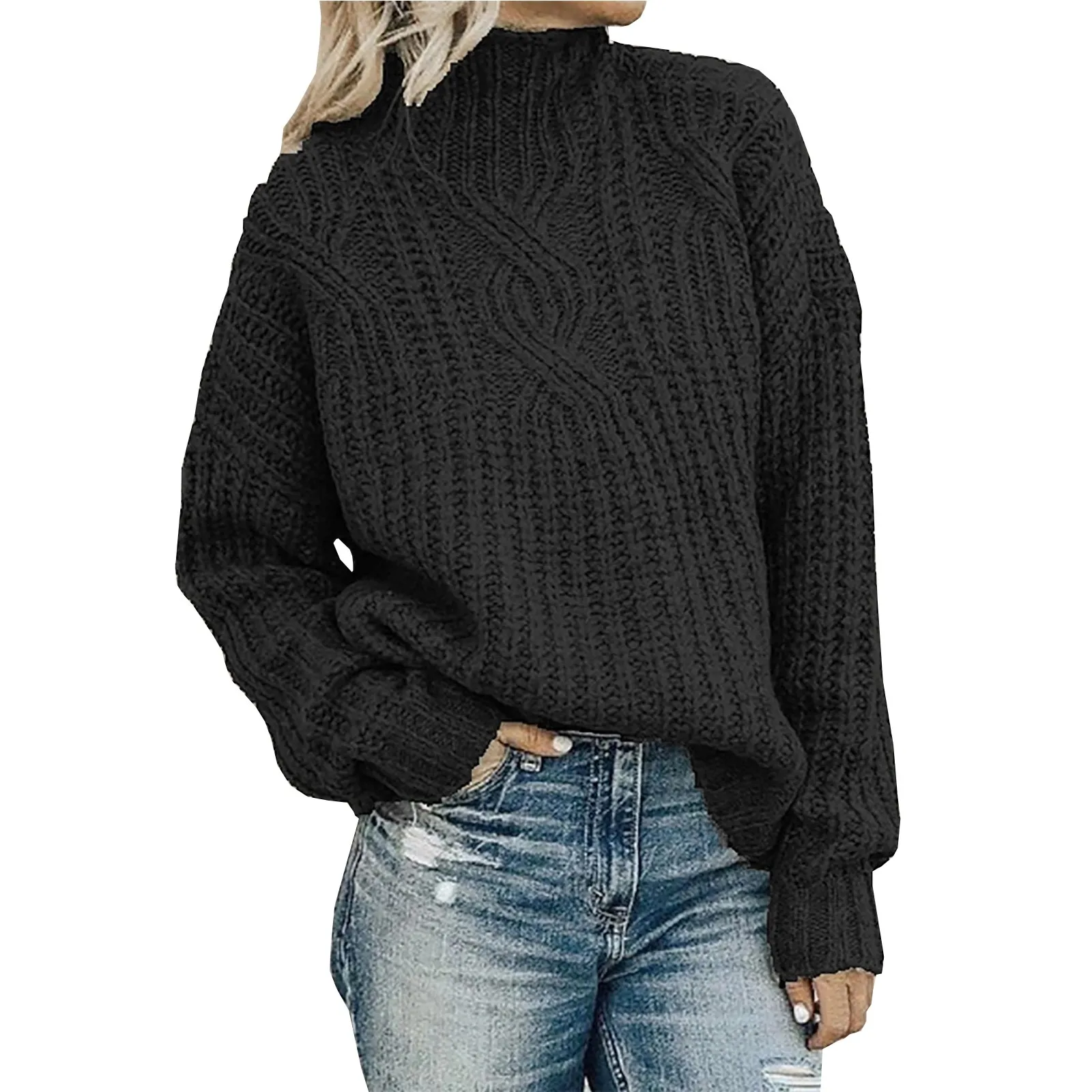 

Women Pullover Turtle Neck Clothes Warm Knitted Pullovers Sweater Long Sleeve Thick Loose Jumper Tops Woman X4620