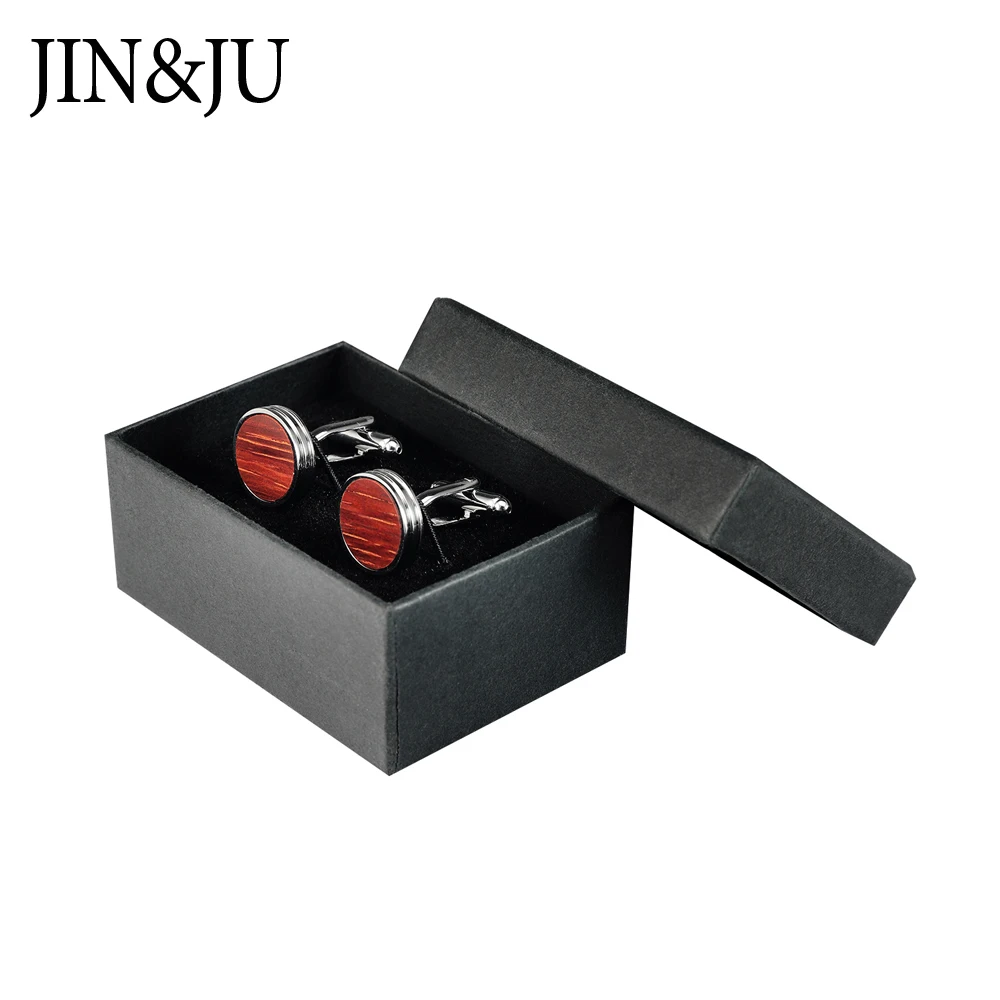 JIN& JU Новые запонки с деревянными элементами для мужчин прекрасный подарок манжеты пуговицы высокое качество круглые деревянные Запонки модные украшения с подарочной коробкой