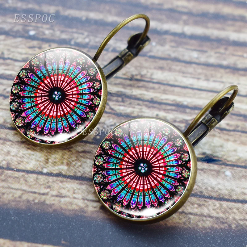 Духовные женские круглые серьги для йоги стеклянные с кабошоном ювелирные