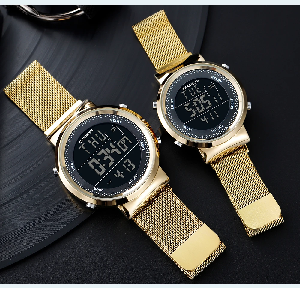 SANDA New Couple Watches Luxury Brand Women or Men Watch Digital Wristwatches Lover Fashion Electronic Clock Relogio Masculino