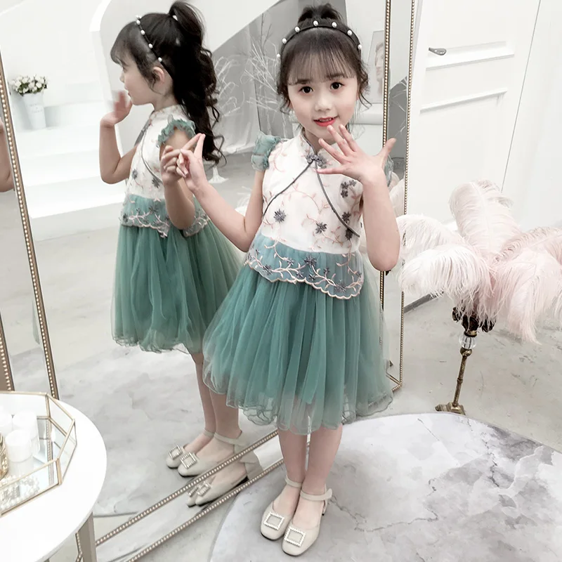 Summer Dresses For Girls 2019 Brand Clothing White Shawl Princess Party Dress Chinese Vintage Embroidered 3-14Y | Детская одежда и