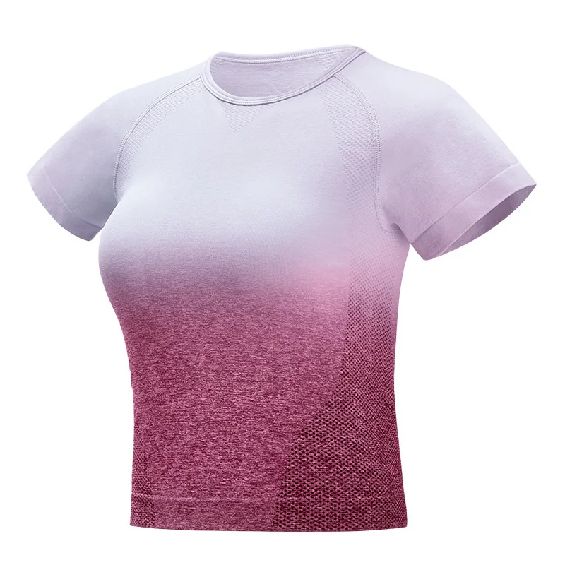 

Women Sport Crop Top Gradient Color Yoga T-shirt High Elastic Breathable Short Sleeve Sportswear MC889
