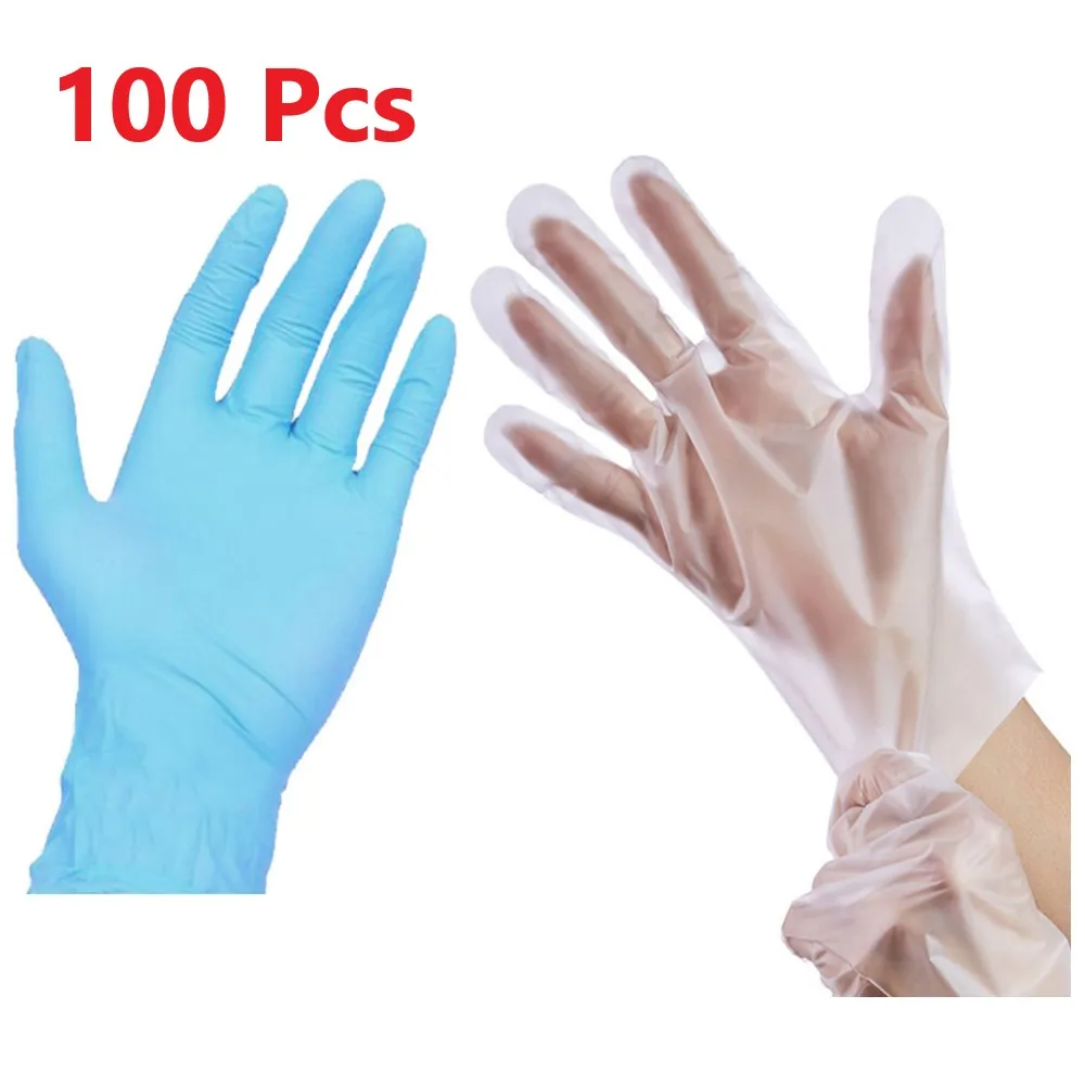 Одноразовые перчатки из ТПЭ прозрачные/Синие Нескользящие безопасные пищевые