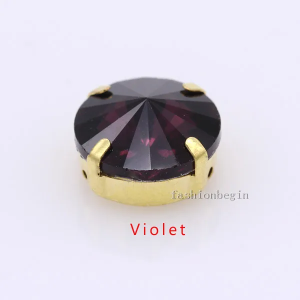 violet Все размеры 25 цветов 6-25 мм круглые Rivoli Швейные стеклянные камни золотые коготь Пришивные хрустальные стразы для свадебного платья изготовление ювелирных изделий - Цвет: violet