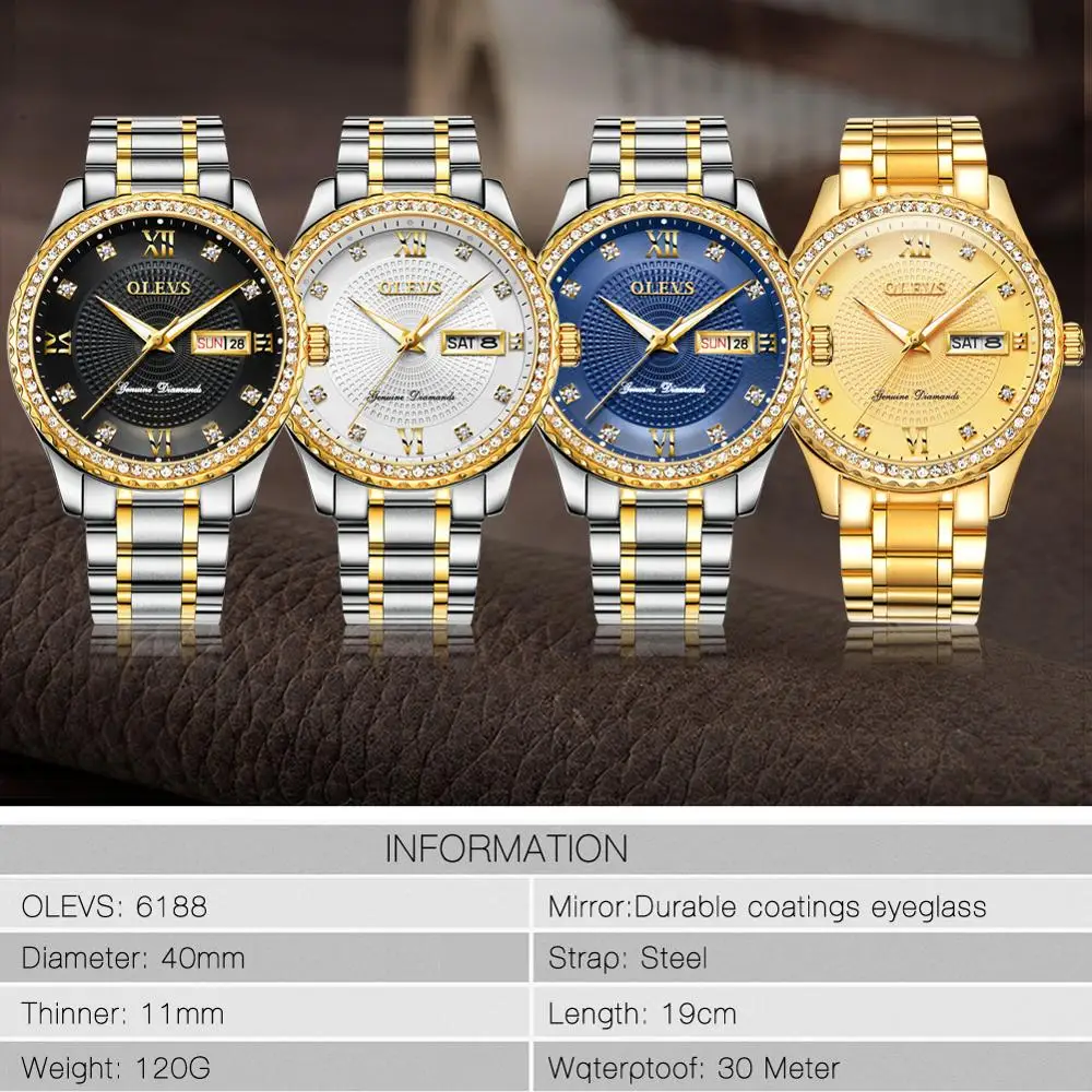 

OLEVS Men Watch Business Diamond Luxury Japan MIYOTA Movement Luminous Quartz Wristwatch with Calendar Relojes de hombre