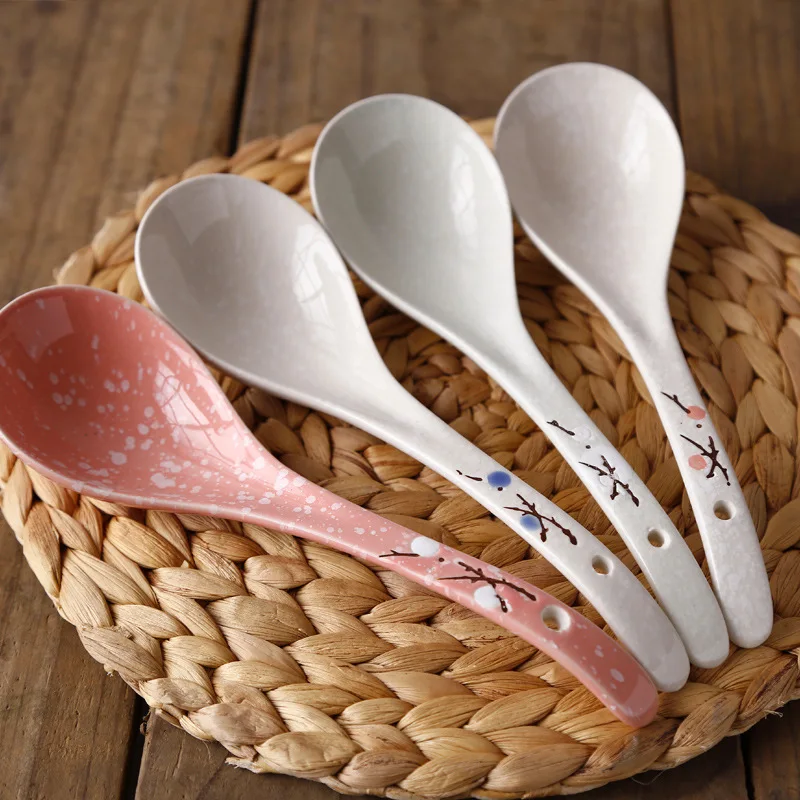 

porcelain dinner sets Kawaii scoop Japanese ceramic snow spoon colored glaze Chinese style plum blossom plum snowflake