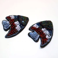 2pcslot diy embroidered beaded patches for clothing sew on rhinestone fish parche appliques decoration badge parche
