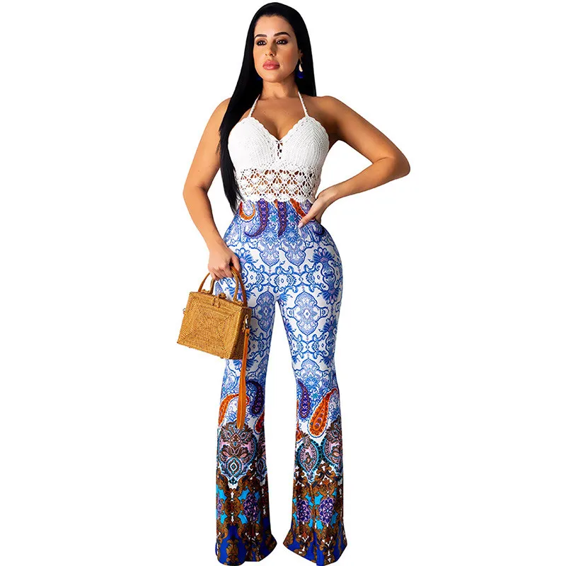 Женские богемные длинные штаны с принтом повседневные широкие брюки высокой