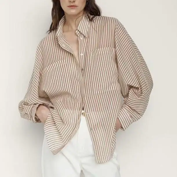 

New Arrival Women Striped Blouses Femme Spring Long Sleeve Vintage Shirt Blouse