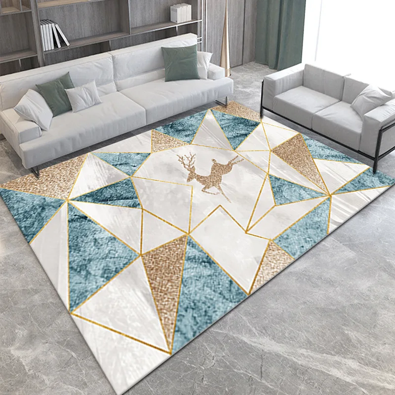 

Nordic light luxury 3d landscape gold line pattern carpet home decoration carpet living room bedroom anti-slip mat can be custom