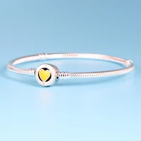100%925 yellow heart buckle pandora bracelet in sterling silver for women beaded diy european jewellery