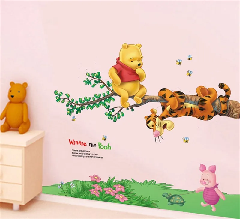 Cartoon Winnie Bear Tiger Tree Bee Wall Stickers For Kids Room Home Bedroom Decoration Decals Nursery Children DIY Decor | Дом и сад