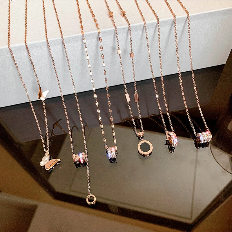 

Stainless Steel Roman Number Crystal Necklace Women Fashion Jewelry Simple Choker Collares Temperament Pendants