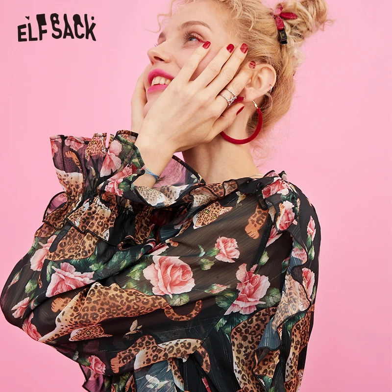 ELFSACK винтажные женские Платья с цветочным принтом осень 2019 новое праздничное