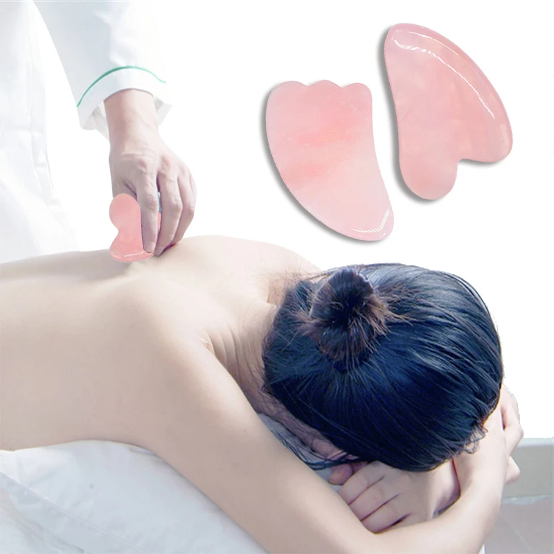 Натуральный розовый кварц нефрит камень доска гуаша Давление массажной терапии