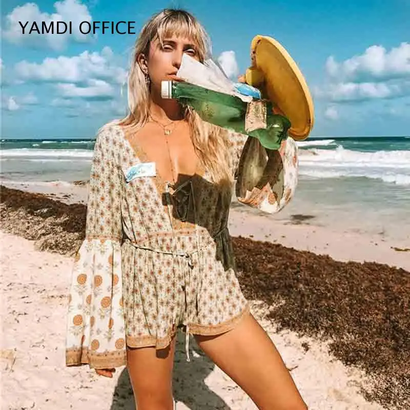 YAMDI осенний палантин комбинезон для женщин с цветочным принтом в винтажном стиле