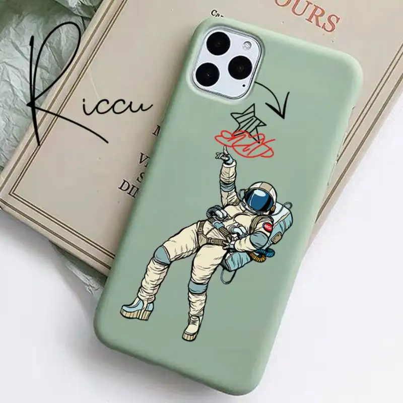 

NASAs Astronaut Phone Case for iPhone 12 mini 11 Pro Max X XR XS 8 7 6s Plus Candy green Silicone Cases