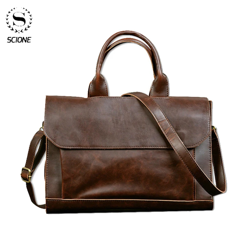 Мужская кожаная сумка для ноутбука Scione деловой портфель мужская офисная большой