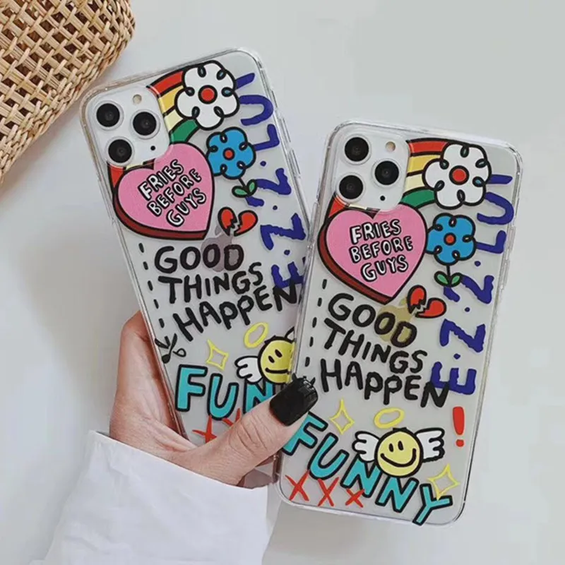 Чехол для телефона с граффити сердечками радужными цветами и буквами Iphone 11 Pro Max X