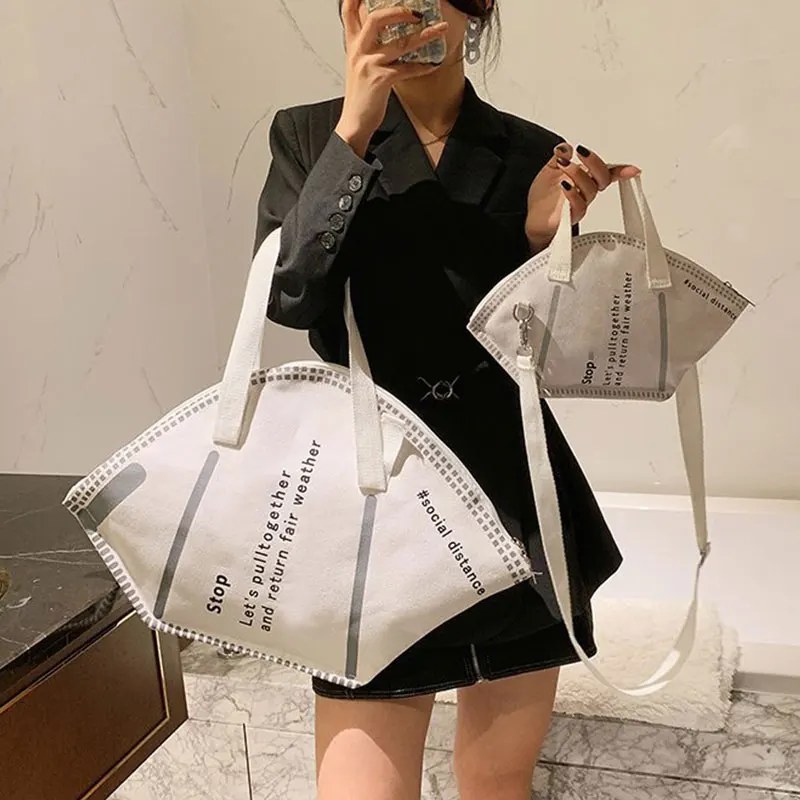 

Large Capacity Handbags Casual Women Canvas Tote Bag Creative Hobos Mask Shoulder Bags Female Fashion Trendy Ladies Shopper Bags