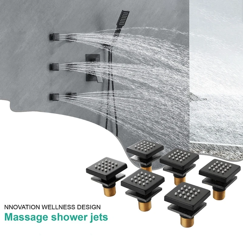 

W3JA Shower Body Jet Sparyer Massage Spa Rain Showerhead Side Wall Mount Shower Head Sprayer 2-Function Black/Ch rome