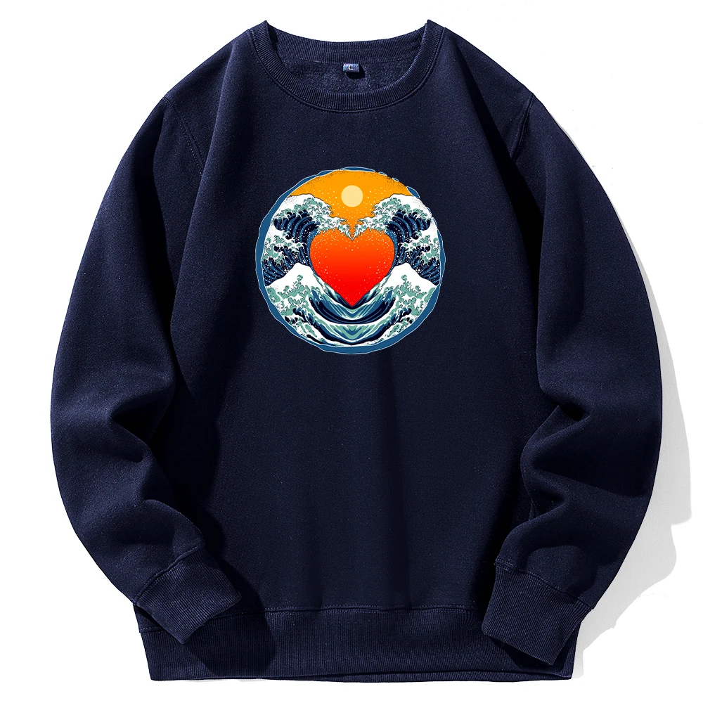 

Waves And Love Print Winter Men'S Sweater Fashion Outdoor Shirt Fleece Lined Warm Sport Clothes Casual High-Quality Tops For Man