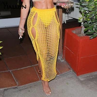 yiallen summer yellow openwork weaving long skirt 2021 new women sexy chic maxi skirt casual streetwear club party y2k outfits