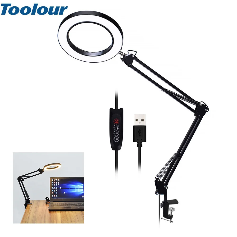 Увеличительное стекло Toolour USB 5X регулируемая Лупа с зажимом светодиодная лампа