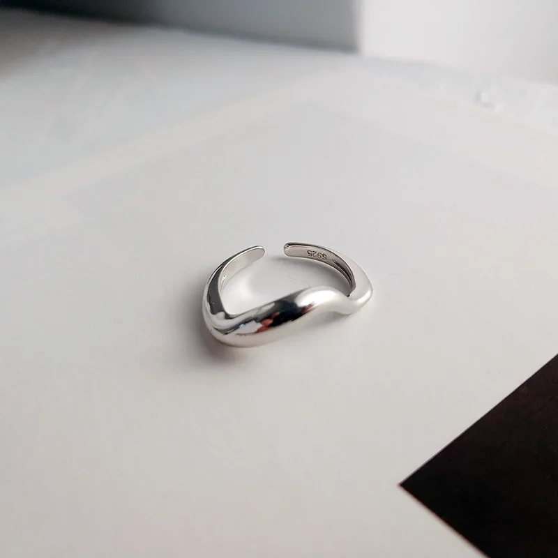 

100% 925 Sterling Silver Women Rings Fine Jewelry, Minimalist Geometric Line Adjustable Ring Silver For Ladies Accessories