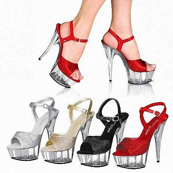 

2021 summer new 15cm PINK SEQUIN fun high heeled shoes thin heel fun night club princess shoes shoes