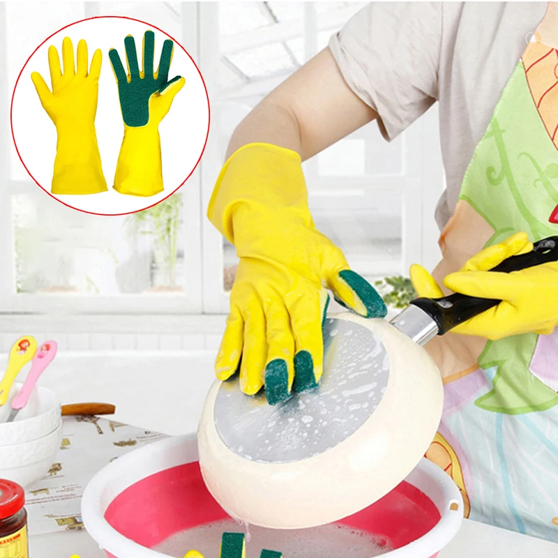 

Scrub Gloves Dish Washing Cleaning Silicone Sponge Rubber Soft Scouring Kitchen