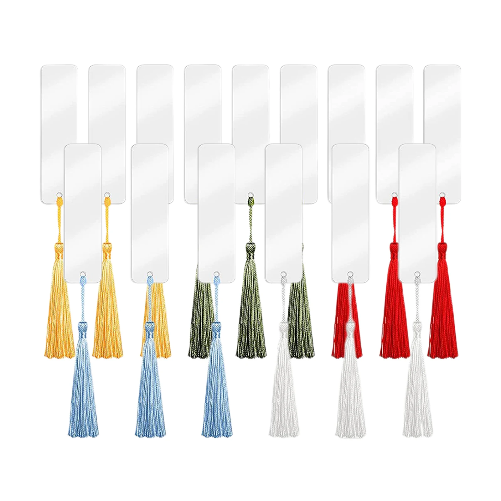15pcs Blank Bookmarks DIY Craft Bookmark Rectangle Shape Blank Bookmark Ornaments with Holes Tassels for Christmas Supplies