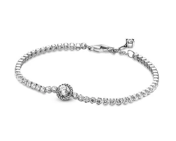 

Authentic 925 Sterling Silver Timeless Sparkling Halo Tennis Pan Bracelet Fit Bead Charm Diy Fashion Jewelry