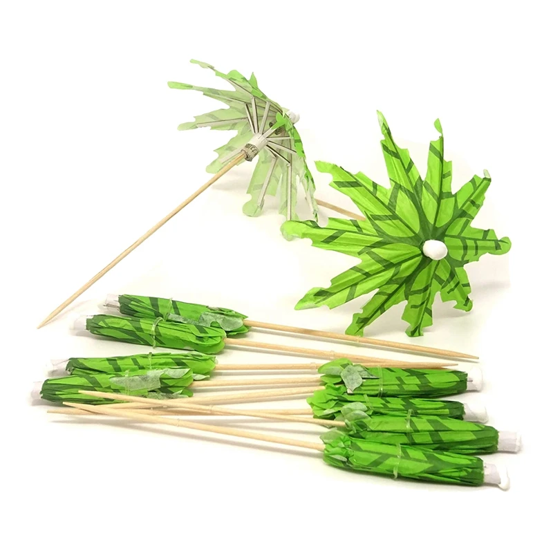 

Hot Sale 100PCS Tropical Coconut Palm Tree Paper Umbrella Cocktail Picks Parasol Fruit Picks Cupcake Toppers Party Decoration