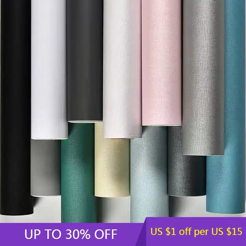 

self-adhesive Family wallpaper waterproof wallpaper linen pattern mildew solid color dormitory bedroom children's room paper