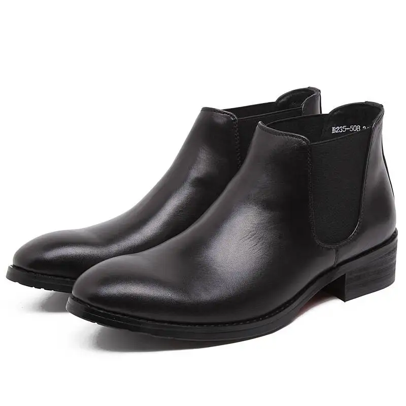

2021 Men Winter Genuine Cow Leather Chelsea Boots Brogue Casual Ankle Flat Shoes Comfortable Quality Slipon Dress Boots