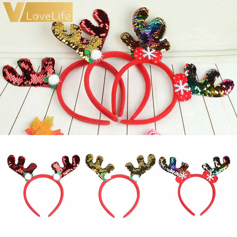 Красная Золотая Рождественская повязка на голову рога белое перо новогодняя