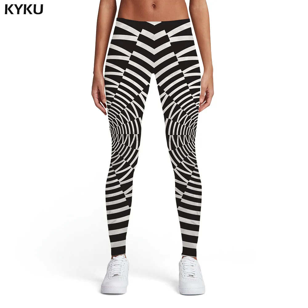 Женские спортивные Леггинсы KYKU черно белые эластичные леггинсы с геометрическим