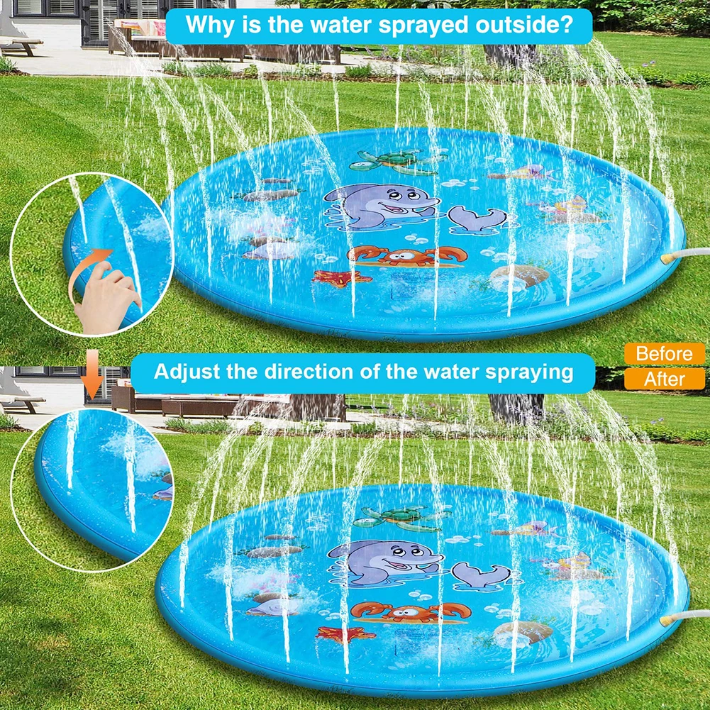 170cm Summer Outdoor Cartoon Spray Water Play Mat Kids Sea Animal Sprinkle Pad Water Spray Carpet Pad Toy Play Games Water Mat V